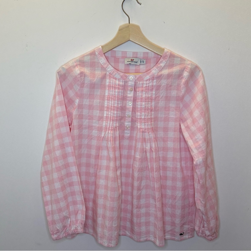 Vineyard Vines Pink Plaid Kids Blouse